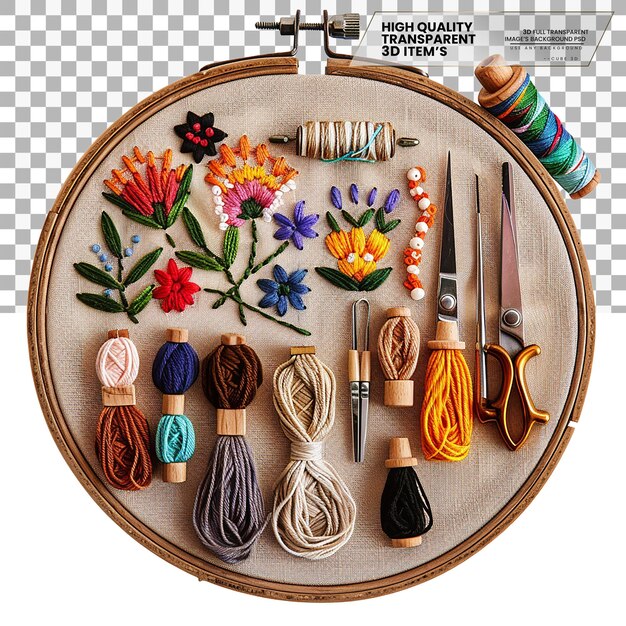 zestaw kilku haftów i narzędzi